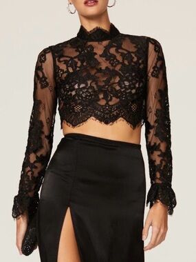 Catherine Deane Jill Lace Long-Sleeve Crop Top Shirt Size 10 Black